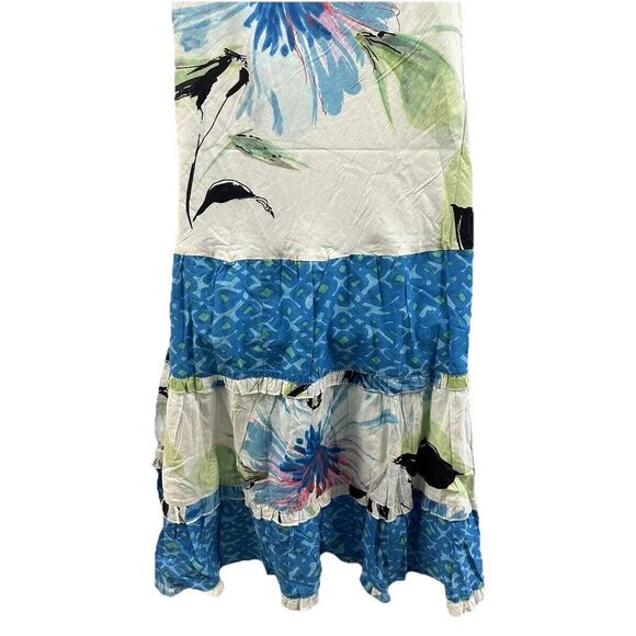 Chaudry Dress Womens Small Runs Big Blue Floral Sequin Tiered Sleeveless Midi - Picture 7 of 12